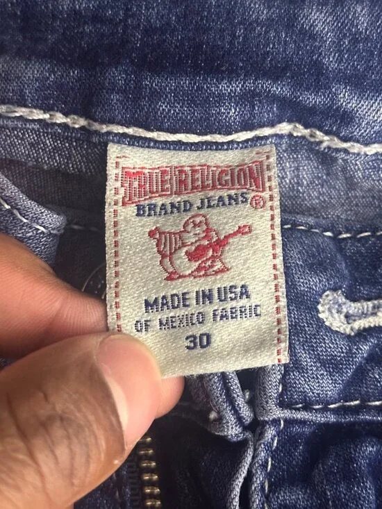 True Religion Women 30 Denim Blue Jean Pant USA Made Legging Tapered Slim Y2K - Picture 6 of 16